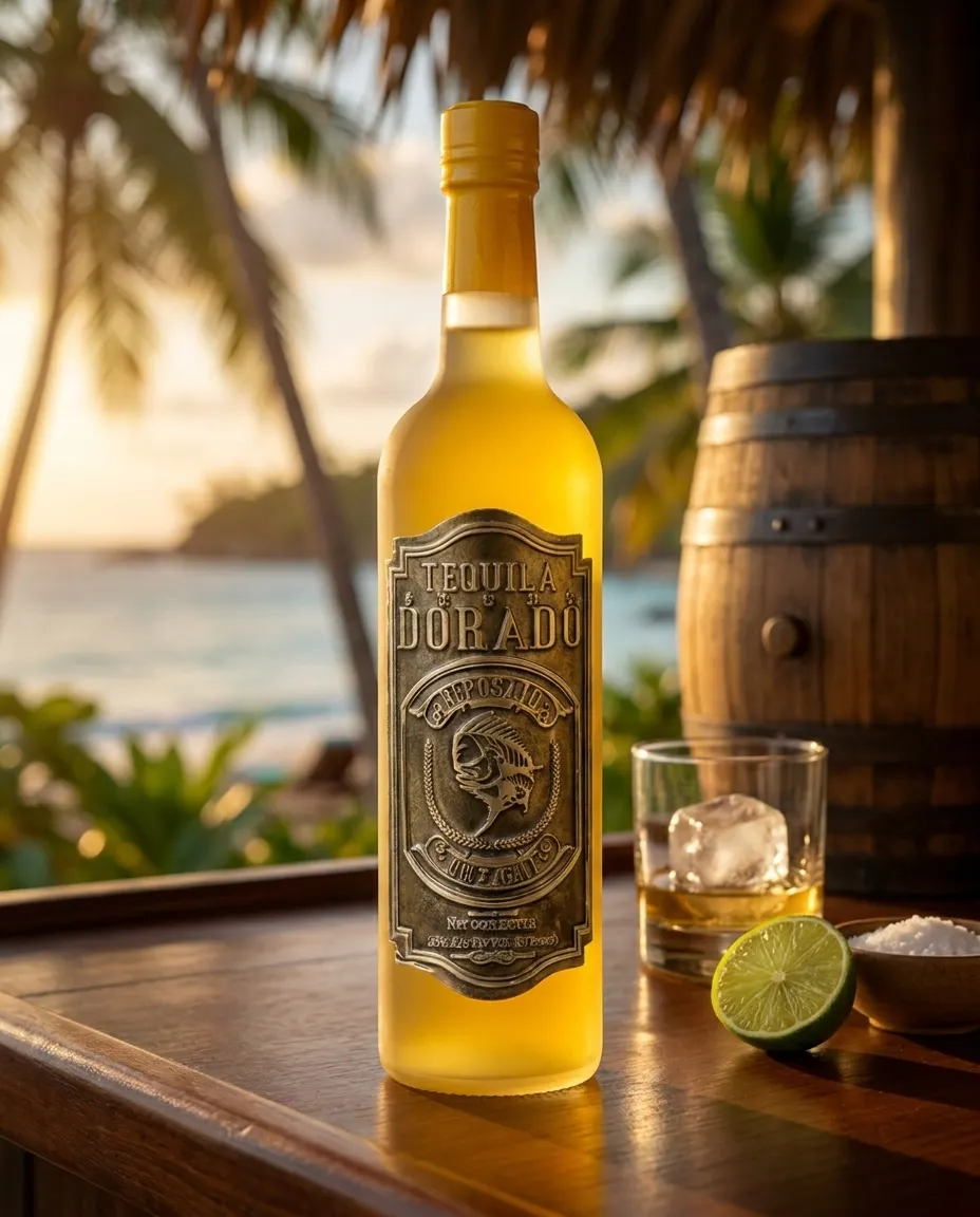 Dorado bottle on a back bar shelf