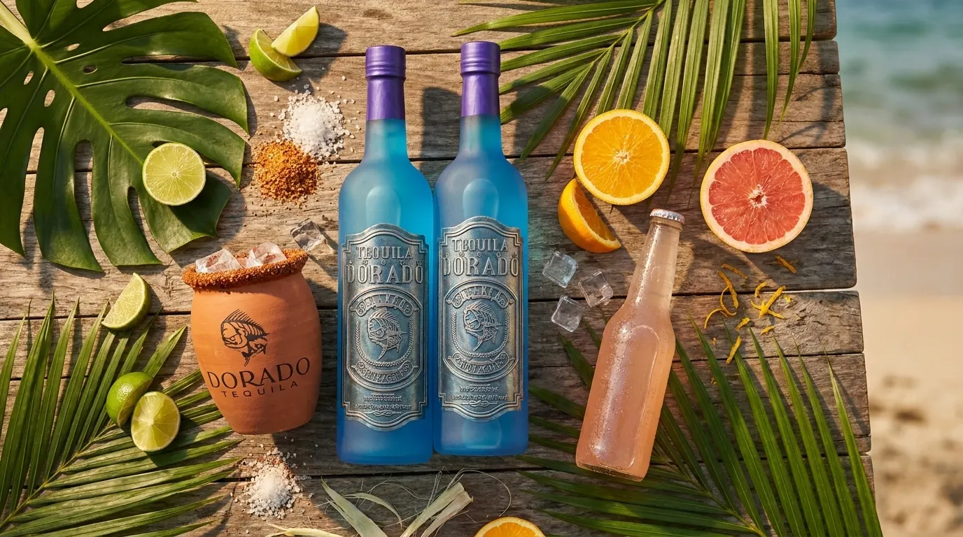 Dorado tasting table with the bottle trio