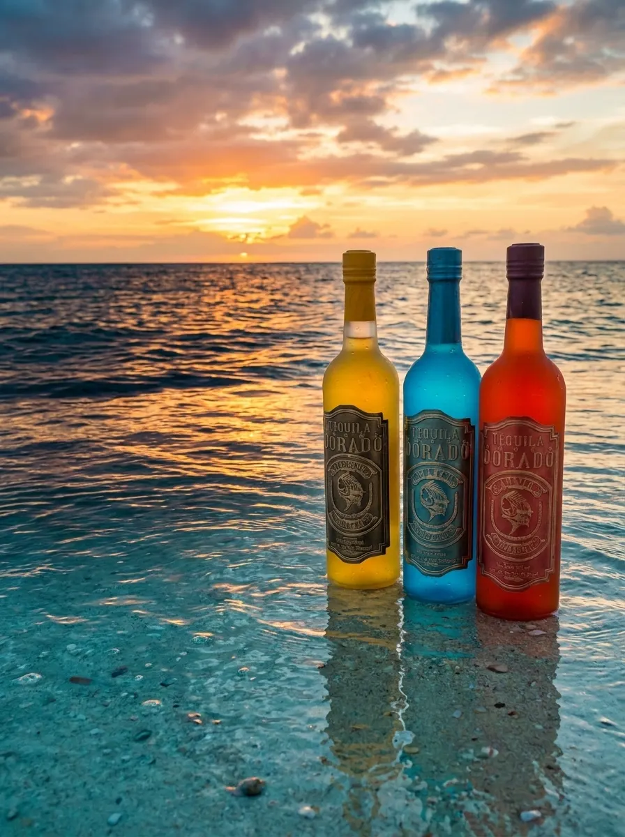 Dorado bottle and Cantarito overlooking a St. Thomas bay