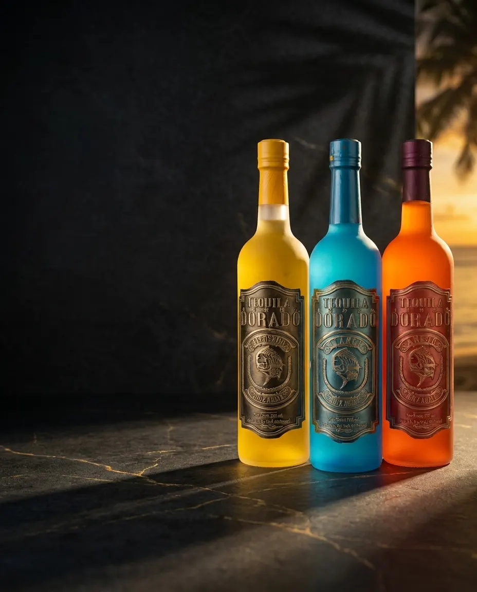 Dorado bottle and Cantarito on a bar counter