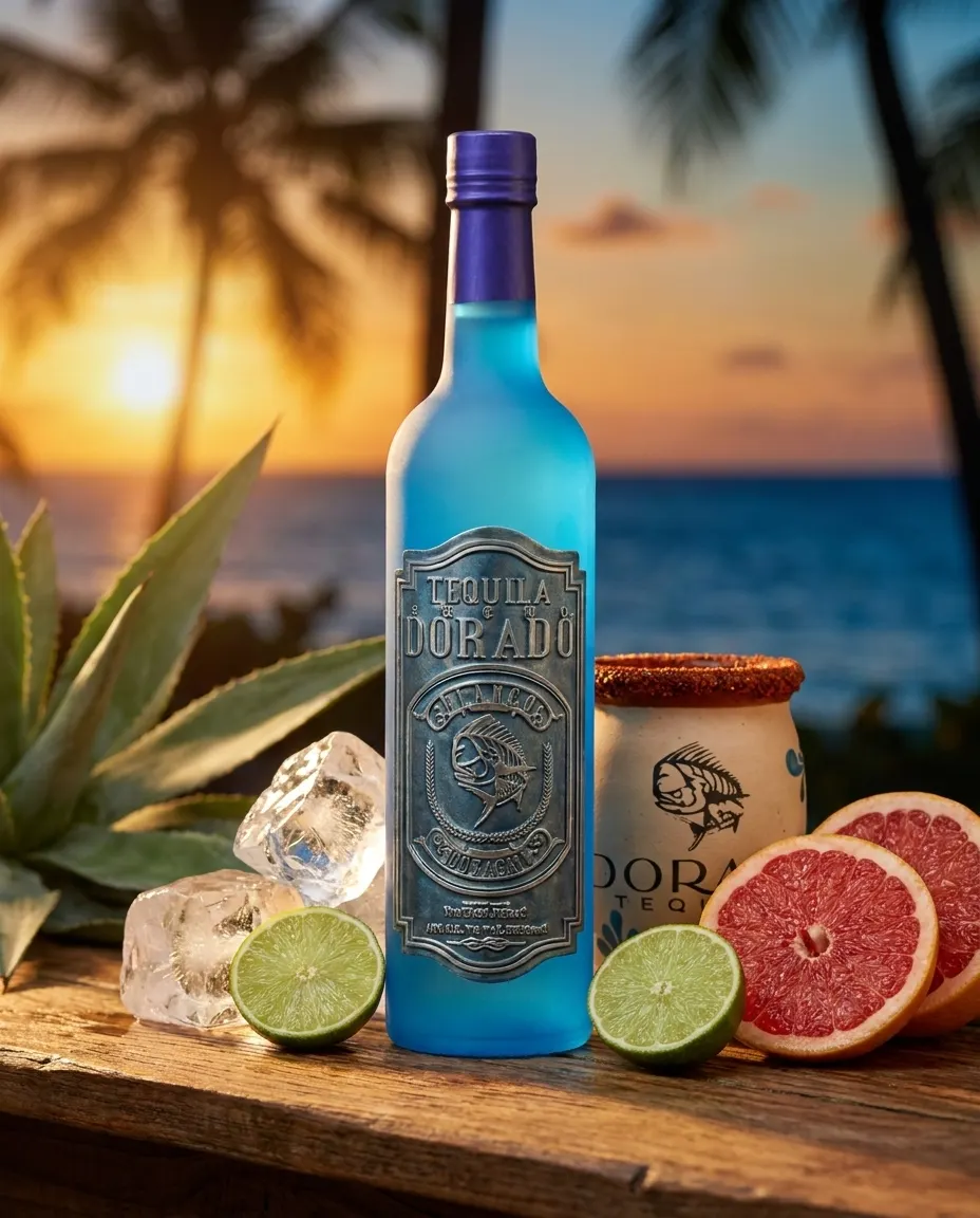 Dorado Blanco — frosted blue bottle with lime and grapefruit